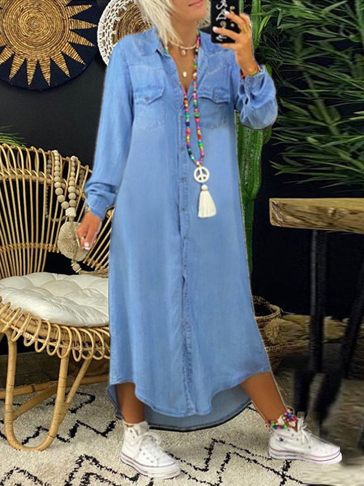 Elena | Robe chemise en jean longue décontractée élégante
