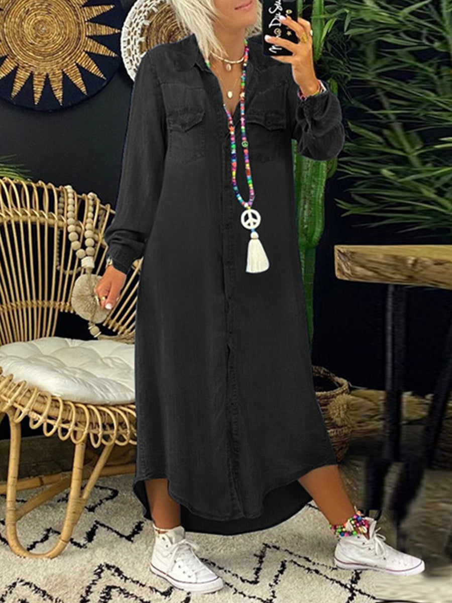 Elena | Robe chemise en jean longue décontractée élégante