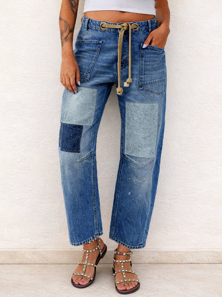 Margarita | Jeans patchwork avec cordon ajustable
