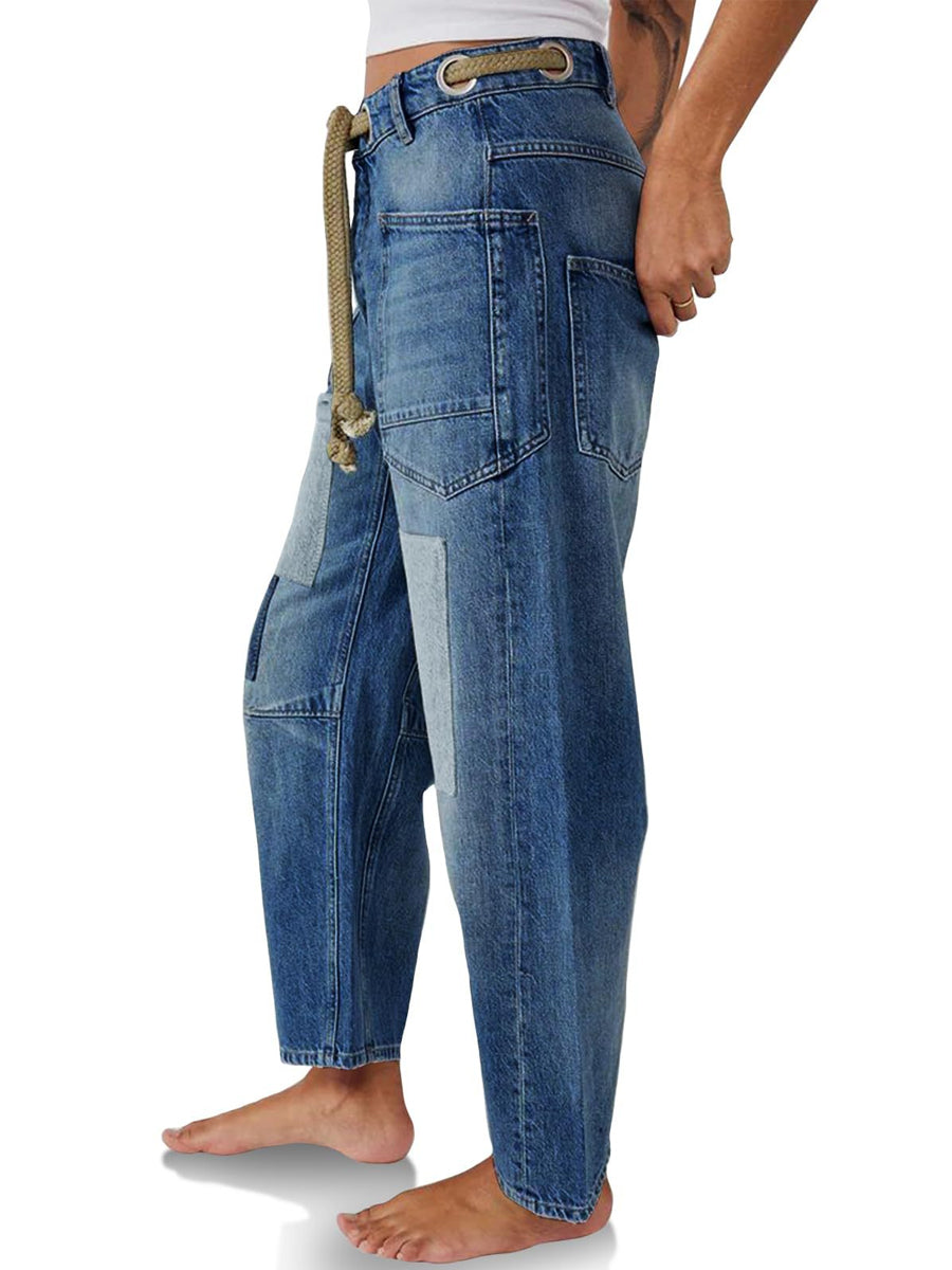 Margarita | Jeans patchwork avec cordon ajustable