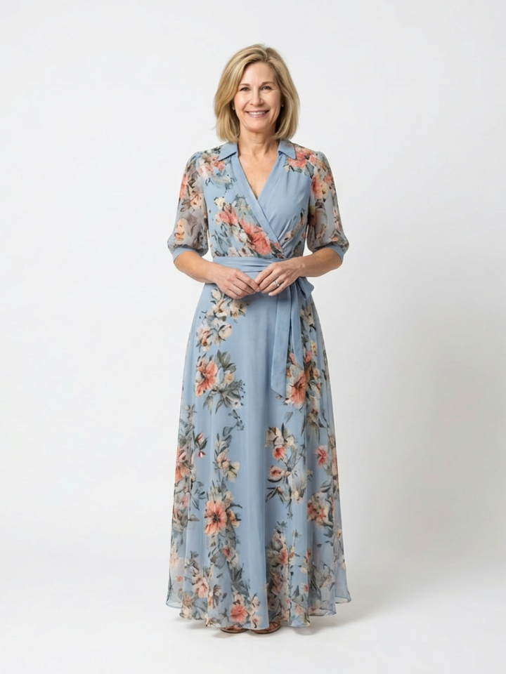 Elowen | Abito Maxy a V con Maniche a Fiori