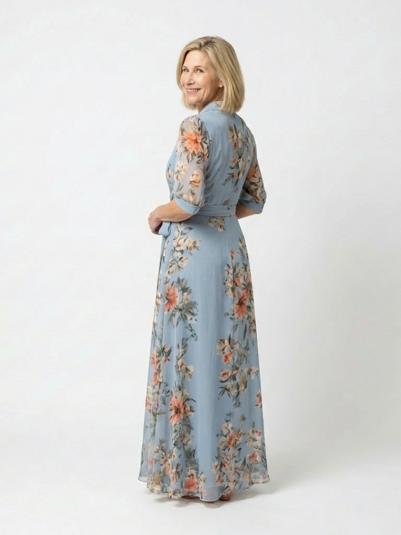 Elowen | Abito Maxy a V con Maniche a Fiori