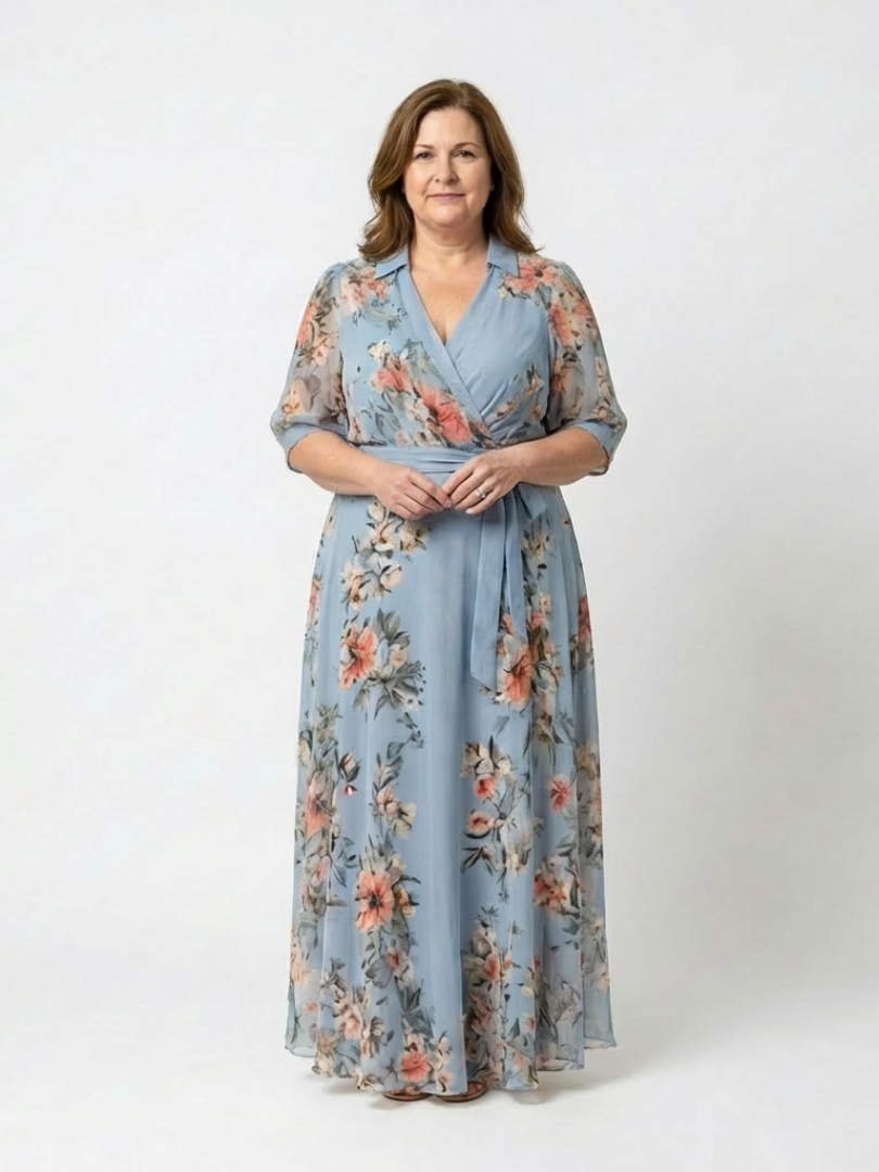 Elowen | Abito Maxy a V con Maniche a Fiori