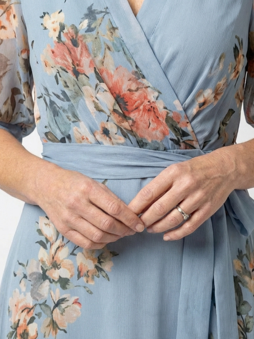 Elowen | Abito Maxy a V con Maniche a Fiori