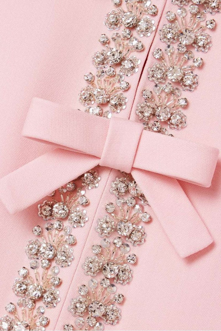 Robe Midi avec Nœud et Décorations en Cristal