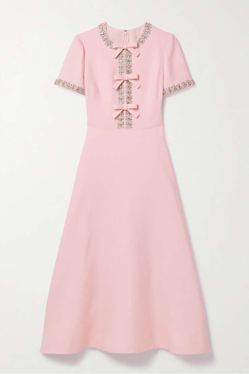Robe Midi avec Nœud et Décorations en Cristal