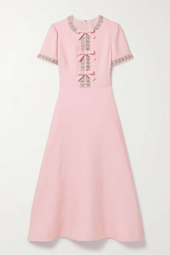 Robe Midi avec Nœud et Décorations en Cristal
