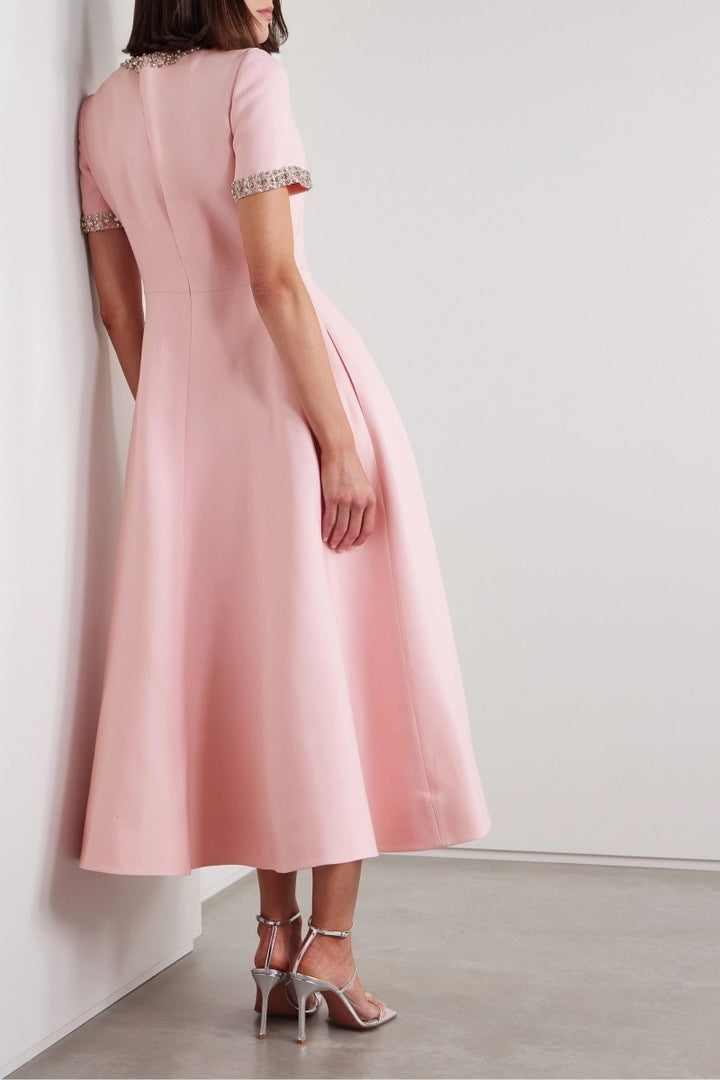 Robe Midi avec Nœud et Décorations en Cristal